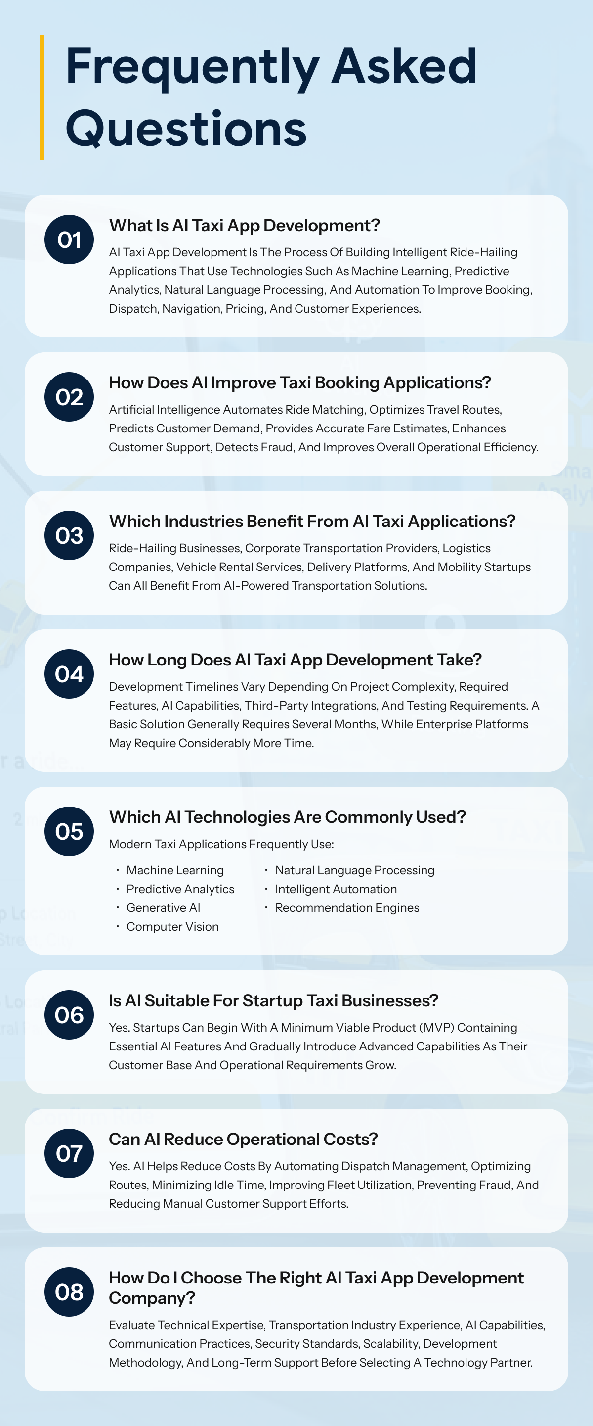 faqs about AI taxi app